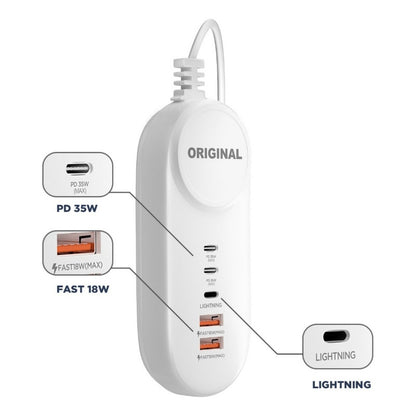 Cargador 35w Usb-c Hub Usb 5 Puertos Carga Rápida Alargador