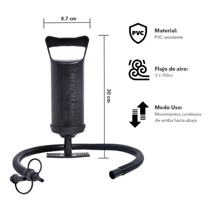 Bombín Inflador Manual Con 3 Válvulas Colchón Piscina Globos Negro Ht-108
