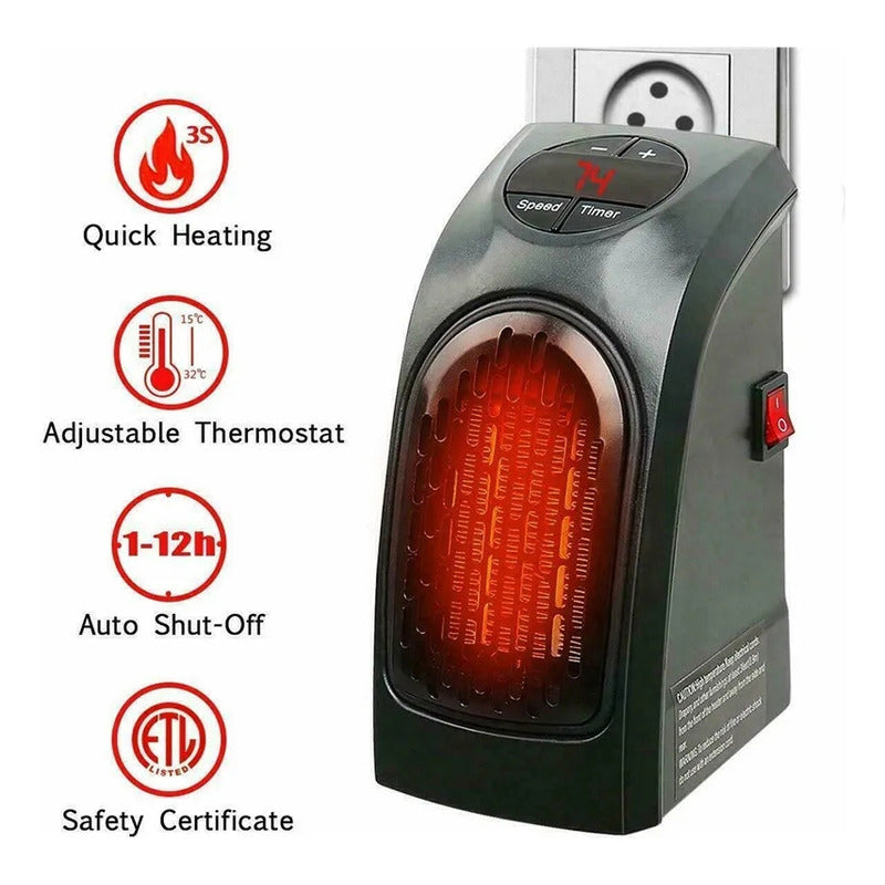 Calefactor Eléctrico Calentador Mini Portátil Control Y Adap