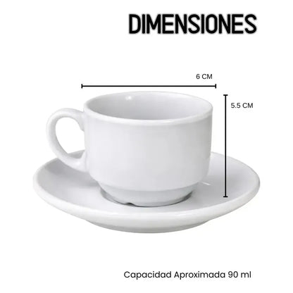 Pack 6 Tazas Espresso De Cerámica Blanca Con Platillo De 90 Ml Blanco Taza Espresso Apilable Loza