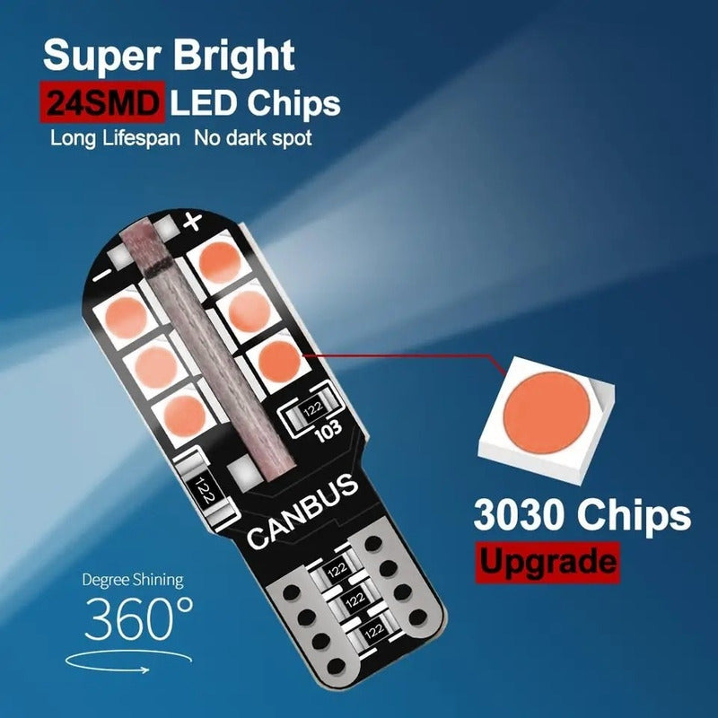 X2 Ampolleta T10 Luz Rosa W5w 24led Cola Pescado 12v Canbu