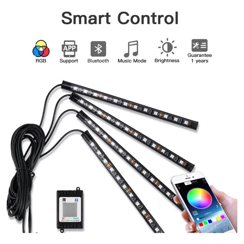 Tira X4 Luz Led De Piso Interior Bluetooth Auto Tunning/ Ryc