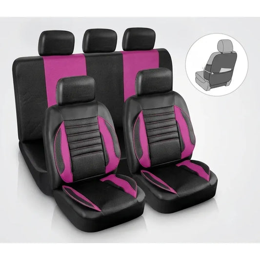 Set Fundas Cubre Asientos 11pcs Para Auto Premiun Acolchadas Negro Fucsia 1703t