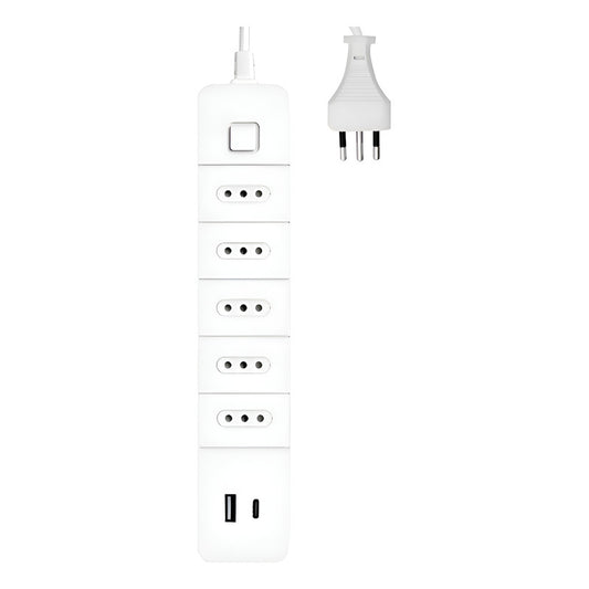 Alargador Con Switch 5 Posiciones + Usb + Tipo C 1.5mt Certi Color Blanco