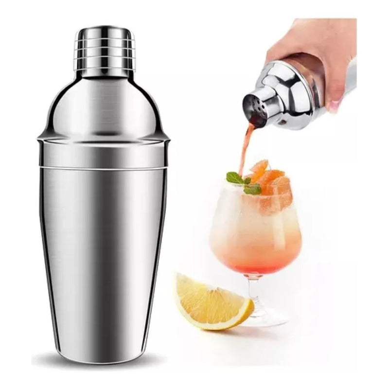Set Coctelera Con Filtro 550ml + Jigger Medidor 20/40ml Plateado