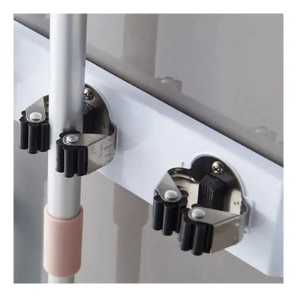 Organizador De Pared 3 Escoba Mopa Trapero Ventosa Fuerte Blanco