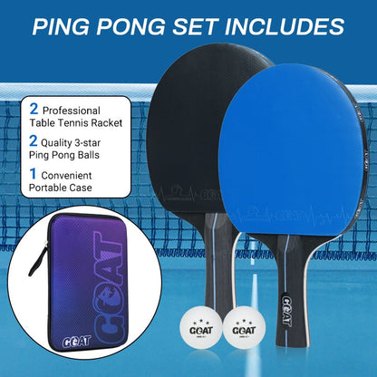 Pack X2 Paletas De Ping Pong + 2 Pelotas + Estuche Goat