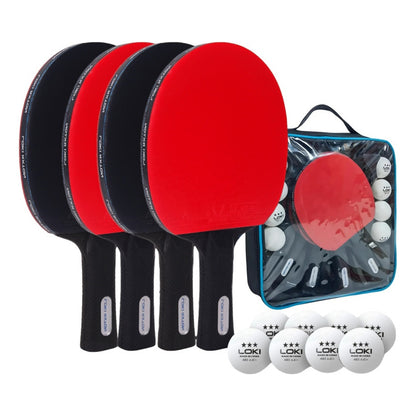 Set Ping Pong 4 Paletas + 8pelotas +estuche Kit Tenis Mesa Rojo/negro Fl (cóncavo)