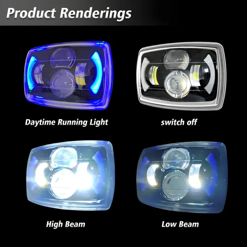 Foco Óptico Led Rectangular Con Drl Luz Diurna Auto Moto Cables Blanco/azul D0051 Blanco Frio / Azul