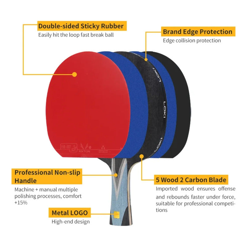 Paleta Profesional Loki W9102 Tenis De Mesa + Estuche Pelota Celeste Fl (cóncavo)