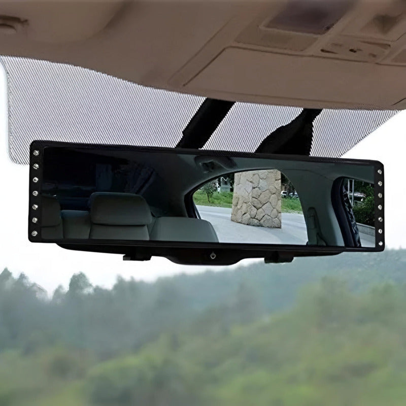 Espejo Retrovisor Curvo Adaltable 27cm Cristal Visión Panorá Negro Cristal