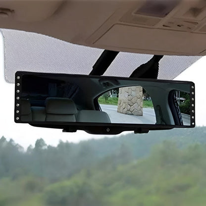 Espejo Retrovisor Curvo Adaltable 27cm Cristal Visión Panorá Negro Cristal