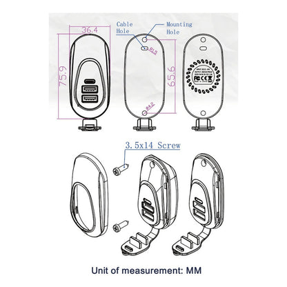 Adaptador Carga Rápida 2 Usb 1 Type C 12-24v Sobrepuesto