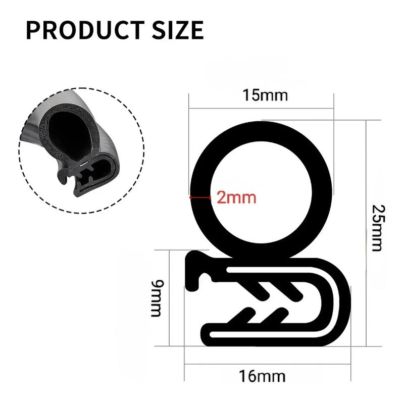 Moldura Contorno Puertas Aislamiento Sonido Absorción 1mts Tipo B Pestaña De Sujeción 1mts