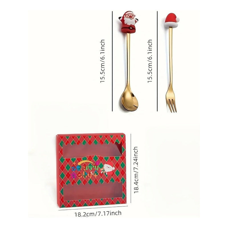 X6 Set Servicios Navideños Cuchara Tenedor Decoración Navida