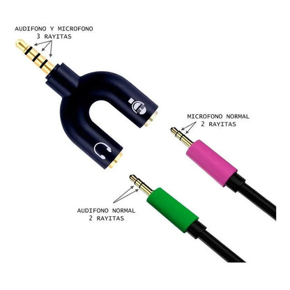Splitter 3.5mm Adaptador Audio Separa Microfono Audifono Pc