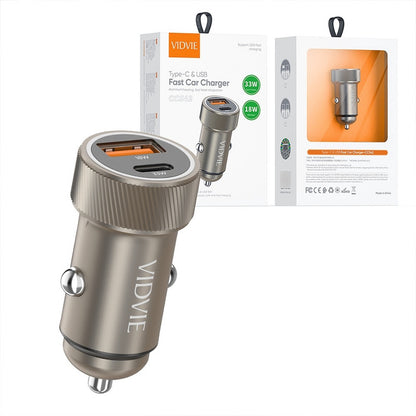 Cargador Auto Vidvie Carga Rápida 33w Con Usb-a 18w Y Tipo C 30w Gris Gris Cc542