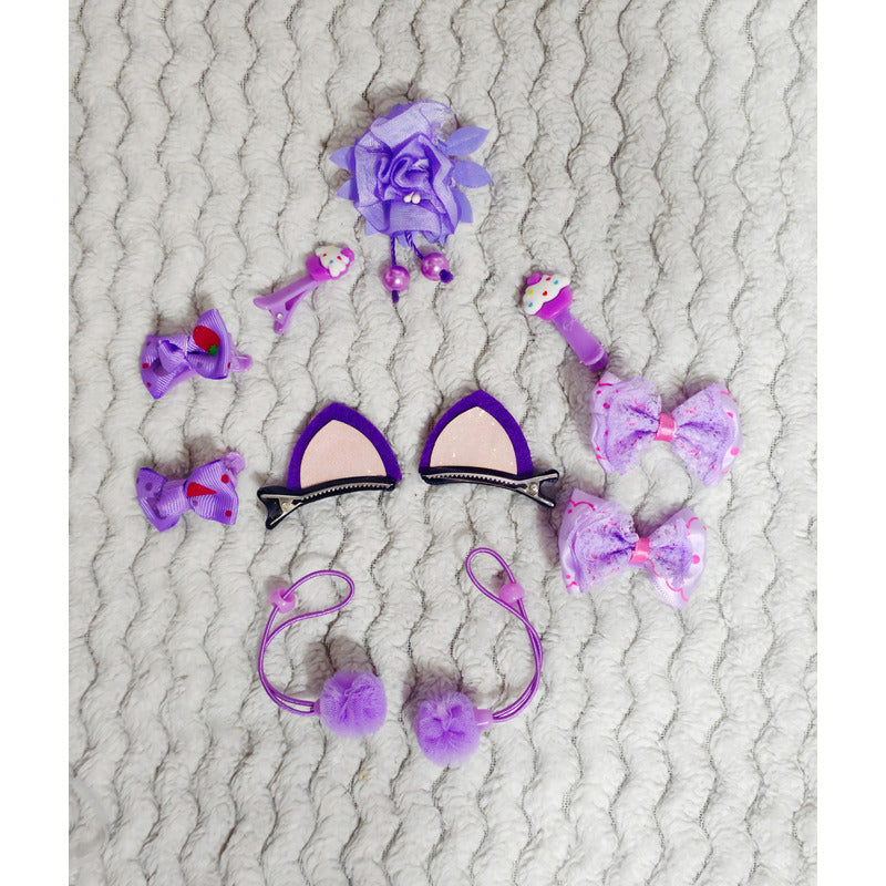 Estuche D Pinches Y Colet Bebé Niñas 11pcs Gancho Oreja Gato