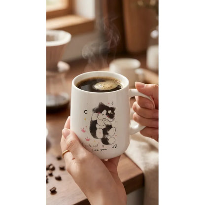 Tazón Cerámica Gatito Lindo Con Tapa Y Cuchara Kawaii Cute Blanco Mk-212 B
