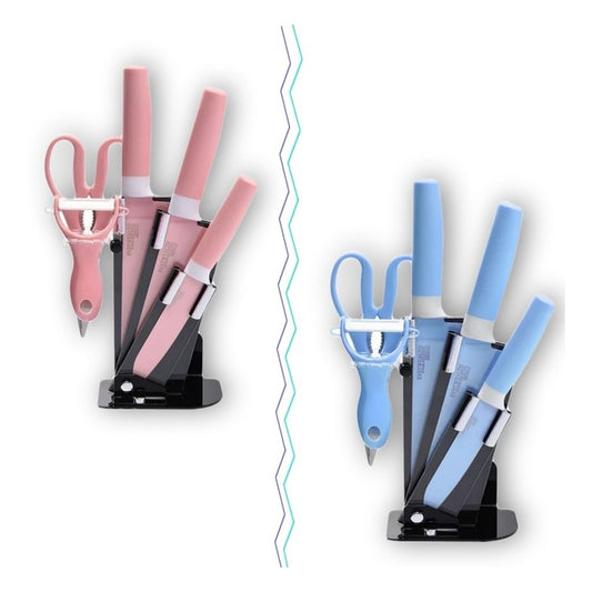 Set De Cuchillos Cocina De Colores 6piezas Pedestal Pelador