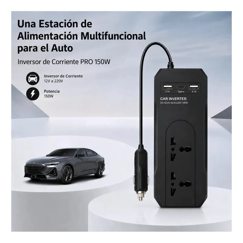Adaptador Enchufe Inversor 12v/24v A 220v 150w Usb Usb C N16
