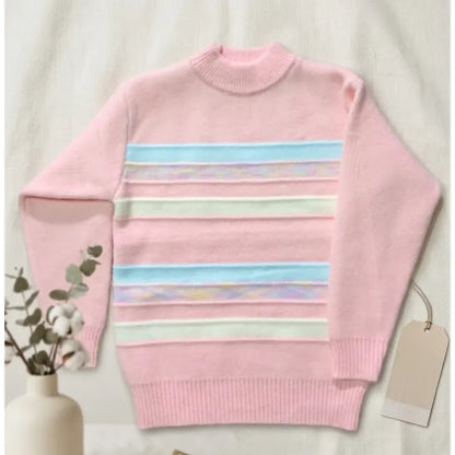 Sweater De Niña Tejido Polerón Teen Cuello Alto Sueter T8-16 Rosa 728 Líneas 140