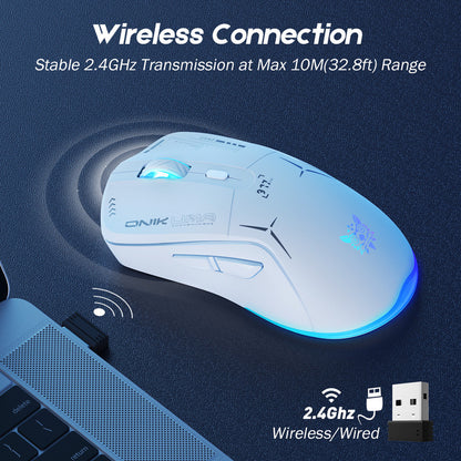 Mouse Gamer Inalámbrico Onikuma 7 Botones 4800dpi Rgb Recarg Color Blanco