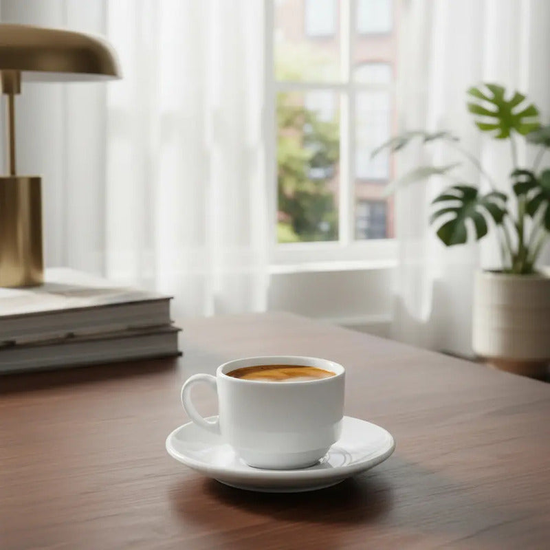 X6 Tazas Espresso De Cerámica Con Platillo 90 Ml Desaayuno Blanco Taza Espresso Apilable Loza