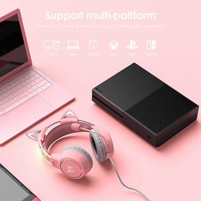 Audífonos Gamer Orejas Gato Onikuma X15 Pro Comp. Pc Ps4 Ps5