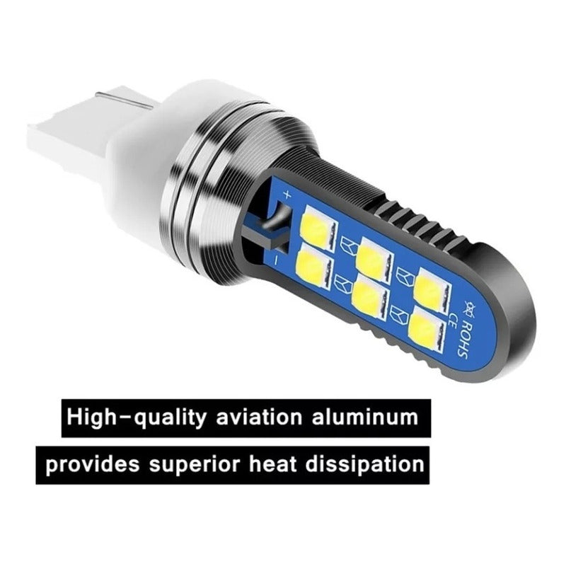 X2 Ampolleta T20 Led Luz Blanca Carcasa Aluminio Auto /ryc