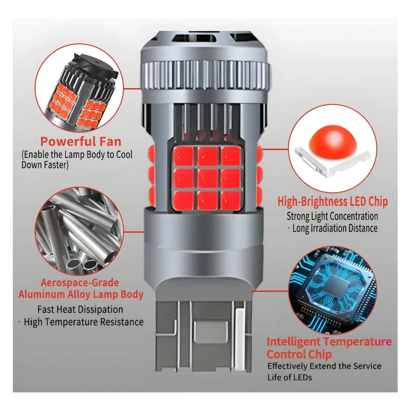 X2 Ampolleta Turbo Led Roja Blanco Ámbar Luz Freno 12/24v Rojo T20 1 Contacto 7440