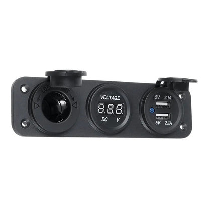 Panel Triple Adaptador 2usb + Voltímetro + Cenicero 12-24v