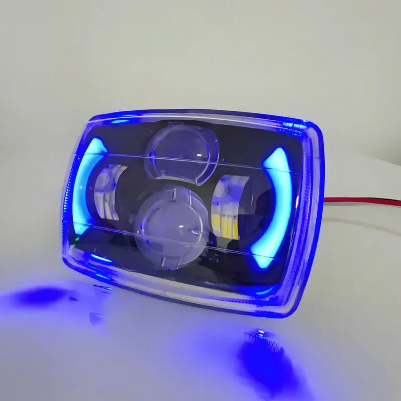 Foco Óptico Led Rectangular Con Drl Luz Diurna Auto Moto Cables Blanco/azul D0051 Blanco Frio / Azul
