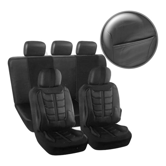 Set Funda Cubreasiento 100% Ecocuero Acolchado Bolsillo 11pc