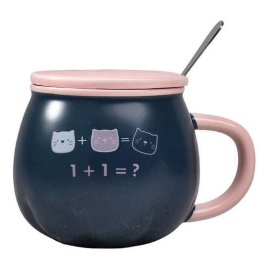 Taza Cat Cute Mug Con Tapa Y Cuchara Gato Kawaii /r&c