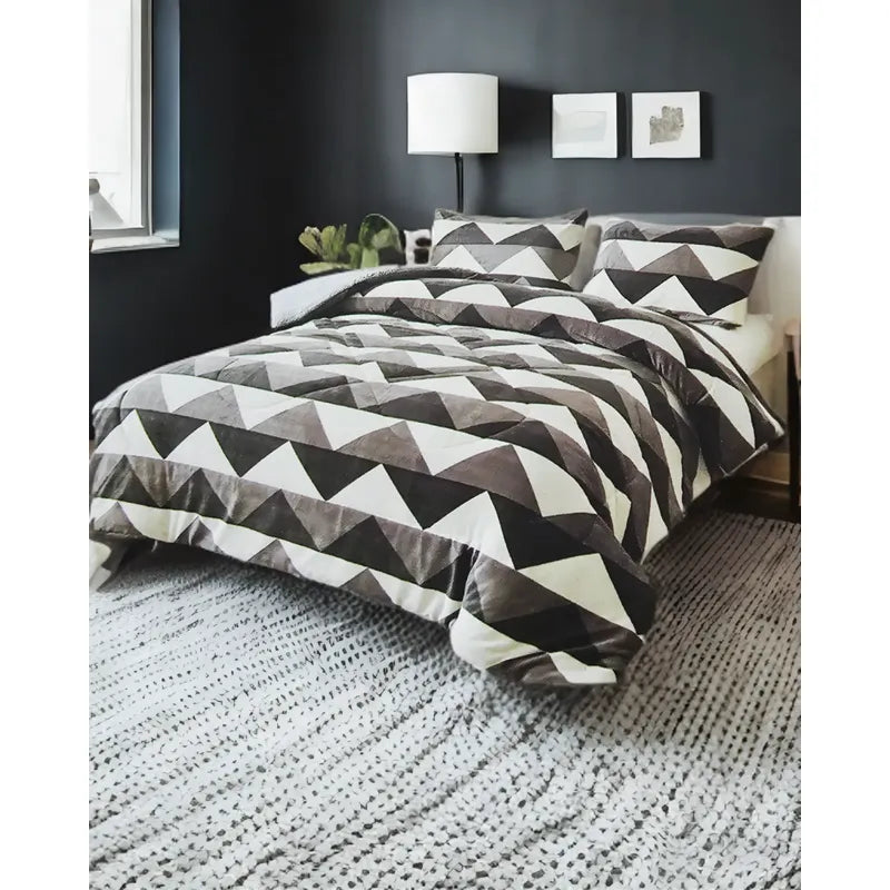 Plumón Cobertor Cubrecama Plush Chiporro Funda 2p Diseños Gris Mod12 Zigzag