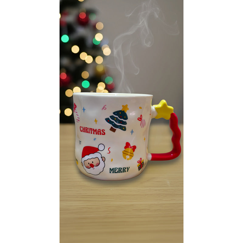 Taza De Navidad Con Agarre Árbol De Navidad 380ml Mug Lindo