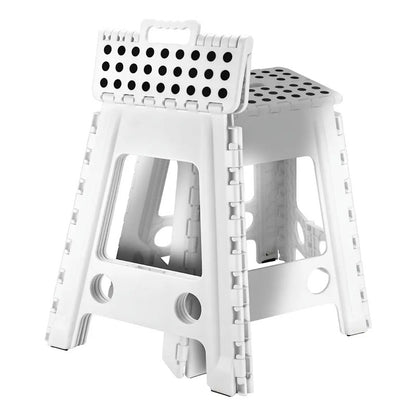 Taburete Plagable Banquito Pórtatil Piso Escala 22*29*39cm Acabado De La Estructura Puntos Color Blanco