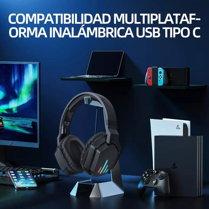 Audifonos Diadema Gamer Onikuma B60 Negros Bluetooth Luz Led Negro