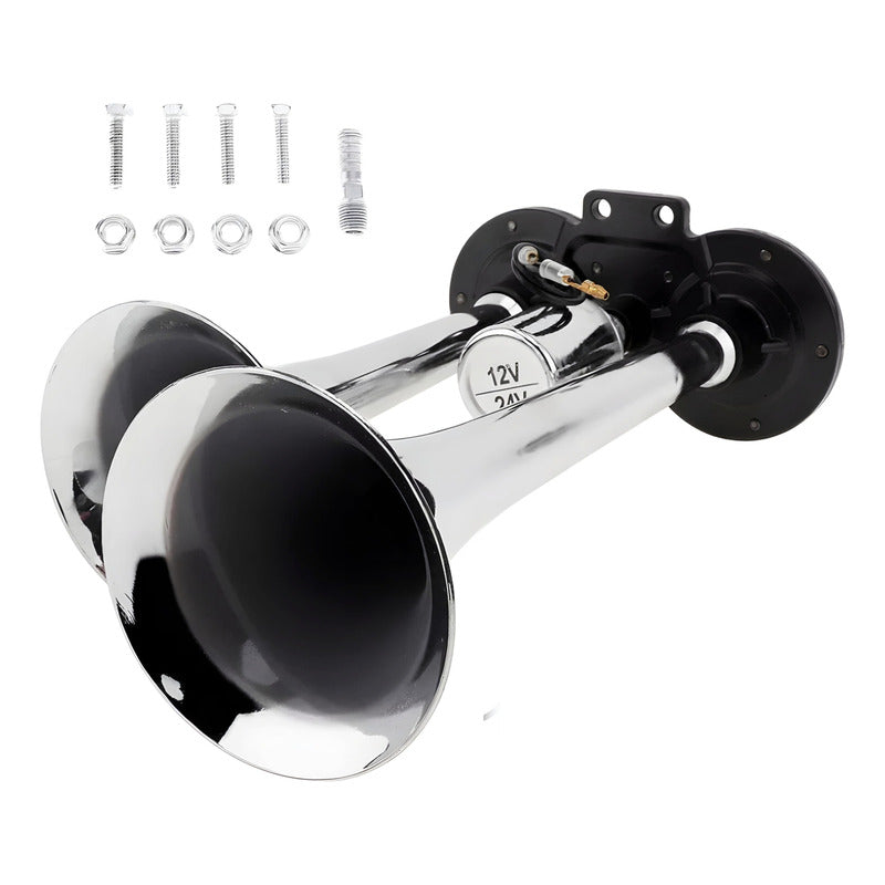 Bocina De Aire Electrica Doble Trompeta 12v-24v Auto Camión
