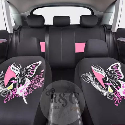 Funda Cubre Asiento Auto Para Mujer Rosado 9 piezas Mariposa